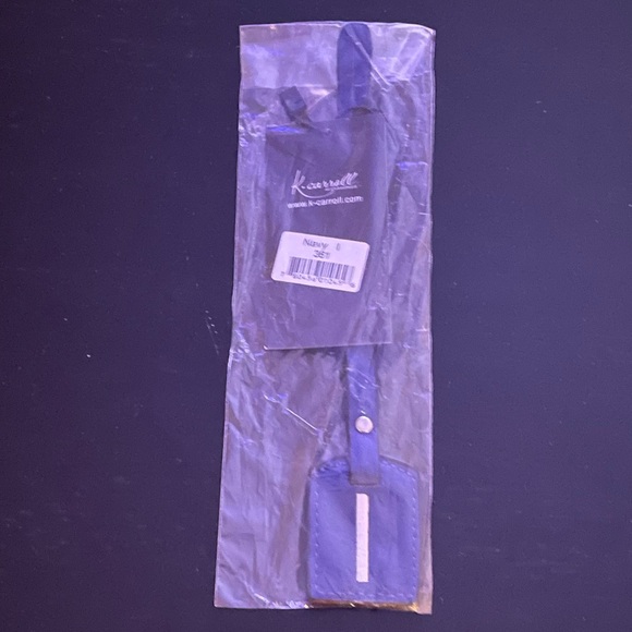 NWT“K•Carroll” Bag Tag, Monogram Letter "I" Navy Blue Bag Tag with "Tan" Letter - Picture 3 of 5